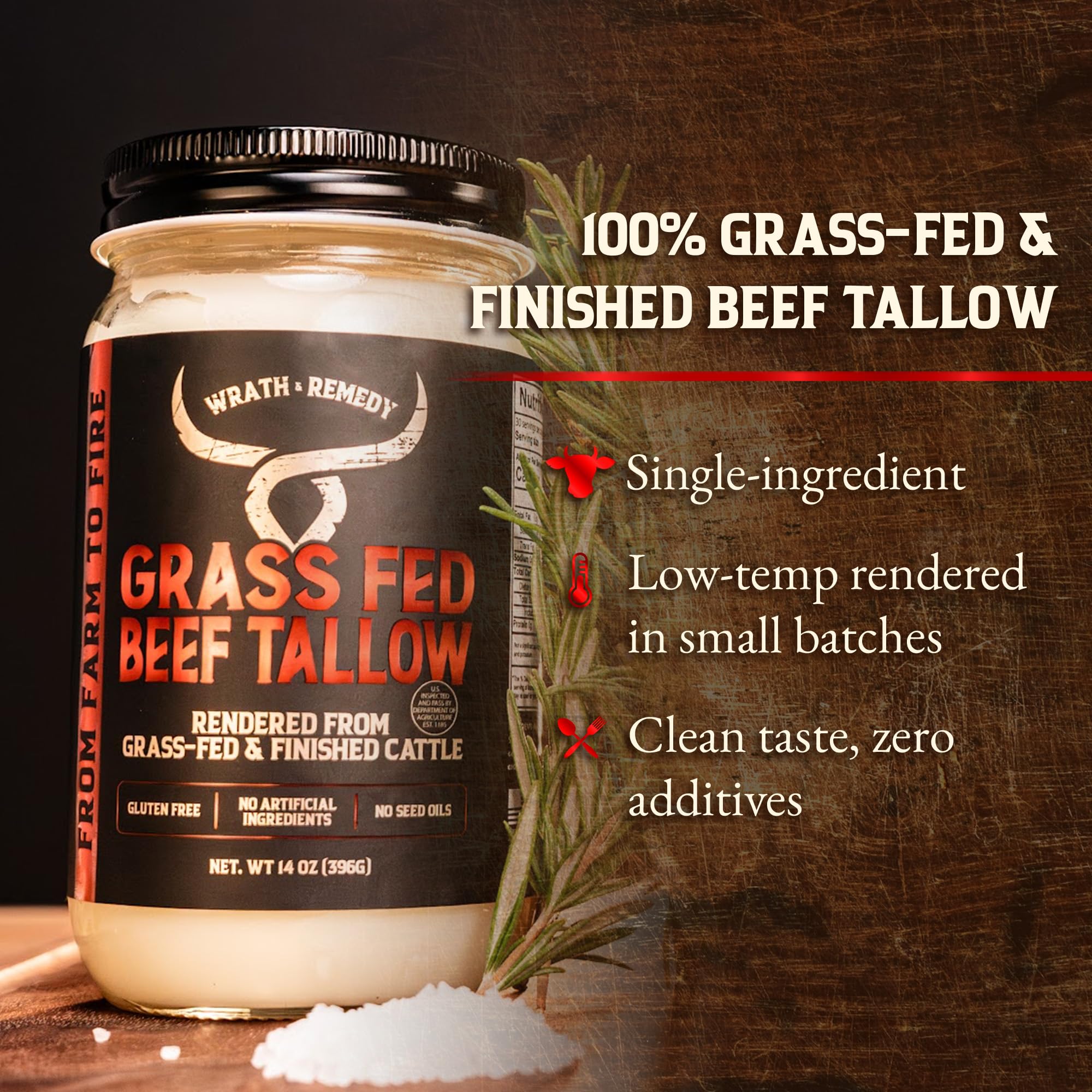 Wrath & Remedy beef tallow being poured into pan for smooth cooking fat
