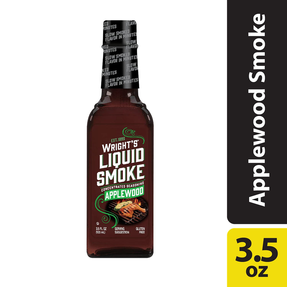 Wright's Liquid Smoke Applewood marination highlights easy flavor infusion in minutes.