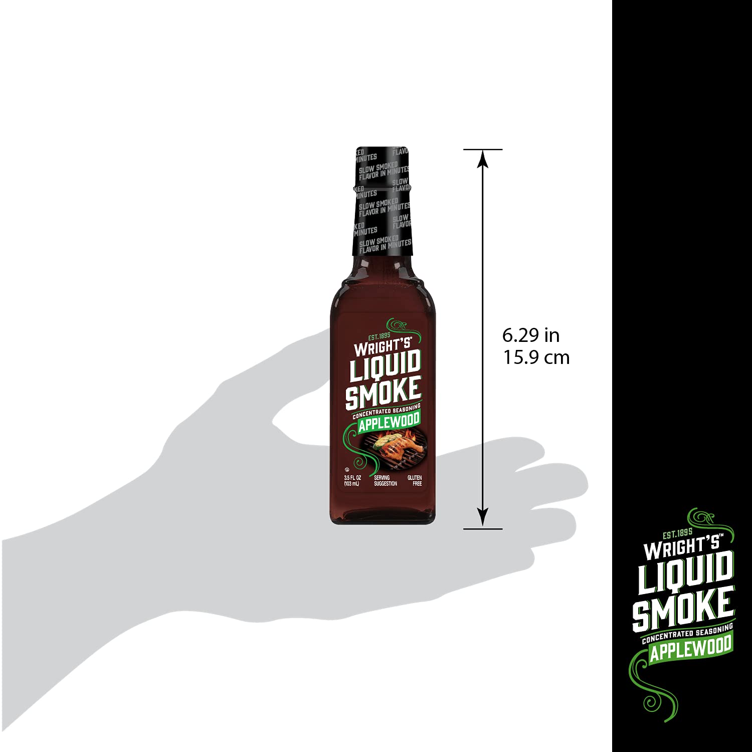 Wright's Liquid Smoke Applewood sauce features versatile seasoning for sauces and soups.