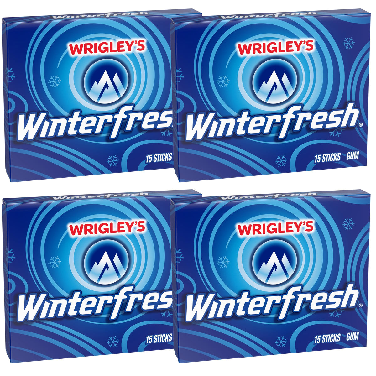 Wrigley Winterfresh gum box front, ideal for on-the-go minty refreshment.