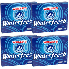 Wrigley Winterfresh gum box front, ideal for on-the-go minty refreshment.