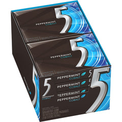 Wrigleys 5 cobalt sugar-free peppermint gum box, pantry-ready, ADA-verified.