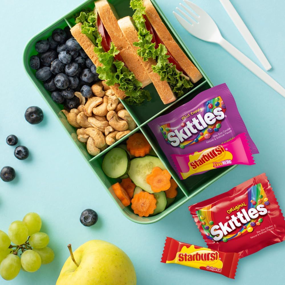 Wrigley's SKITTLES and STARBURST bulk bag in lunchbox for a quick treat.