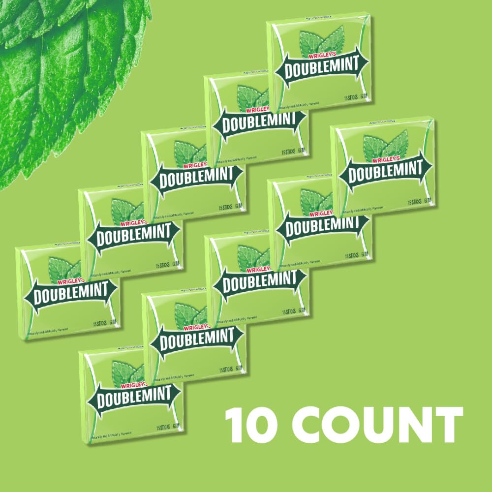 Wrigley's Doublemint closeup sticks show crisp texture and cool aroma.