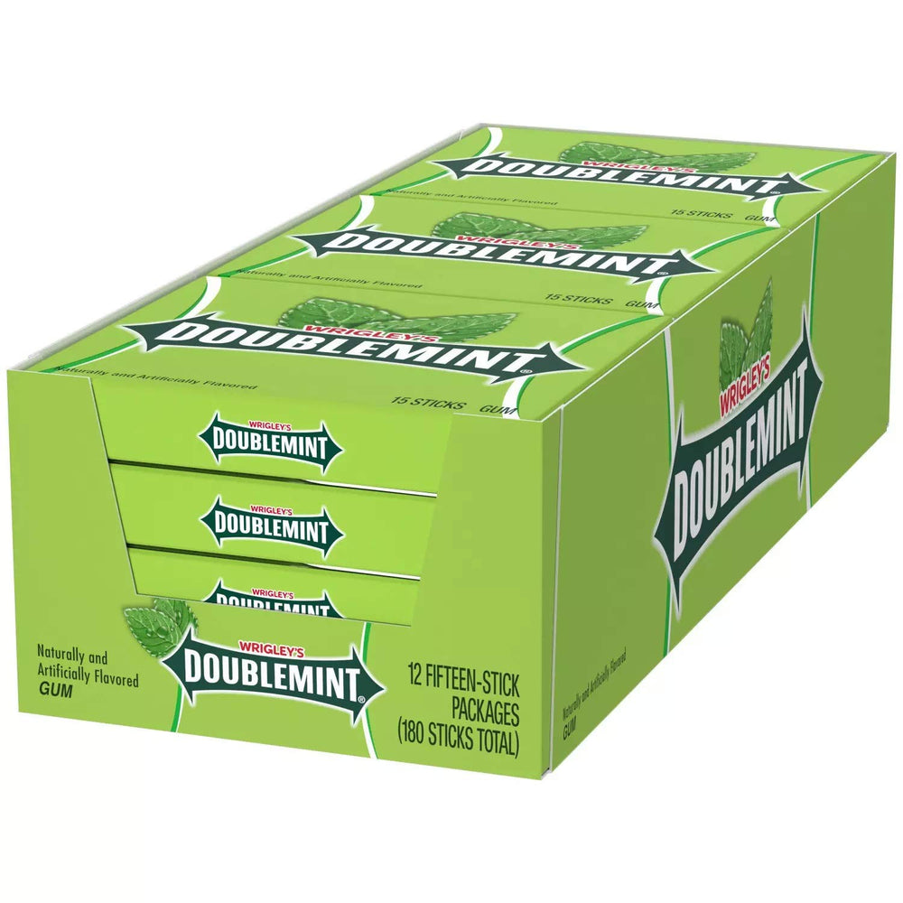Wrigley's Doublemint pack front with mint branding for on-the-go freshness