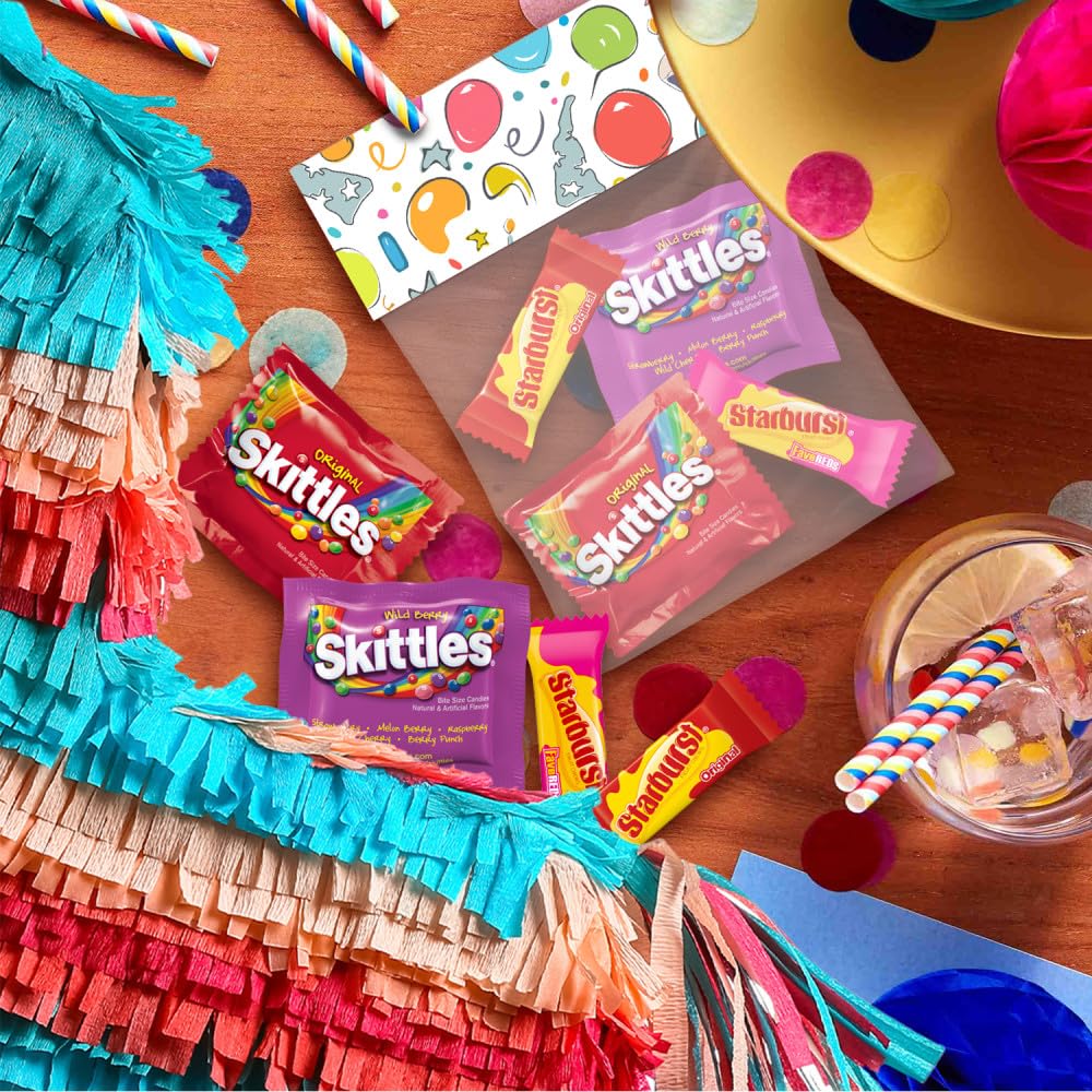 Wrigley's SKITTLES and STARBURST gift basket idea with a bright assortment.