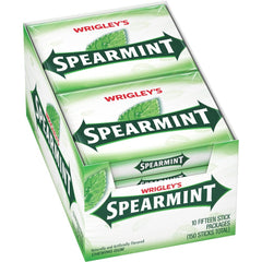 Wrigley's Spearmint gum bulk pack with 15 sticks, ideal for desk or bag freshness.