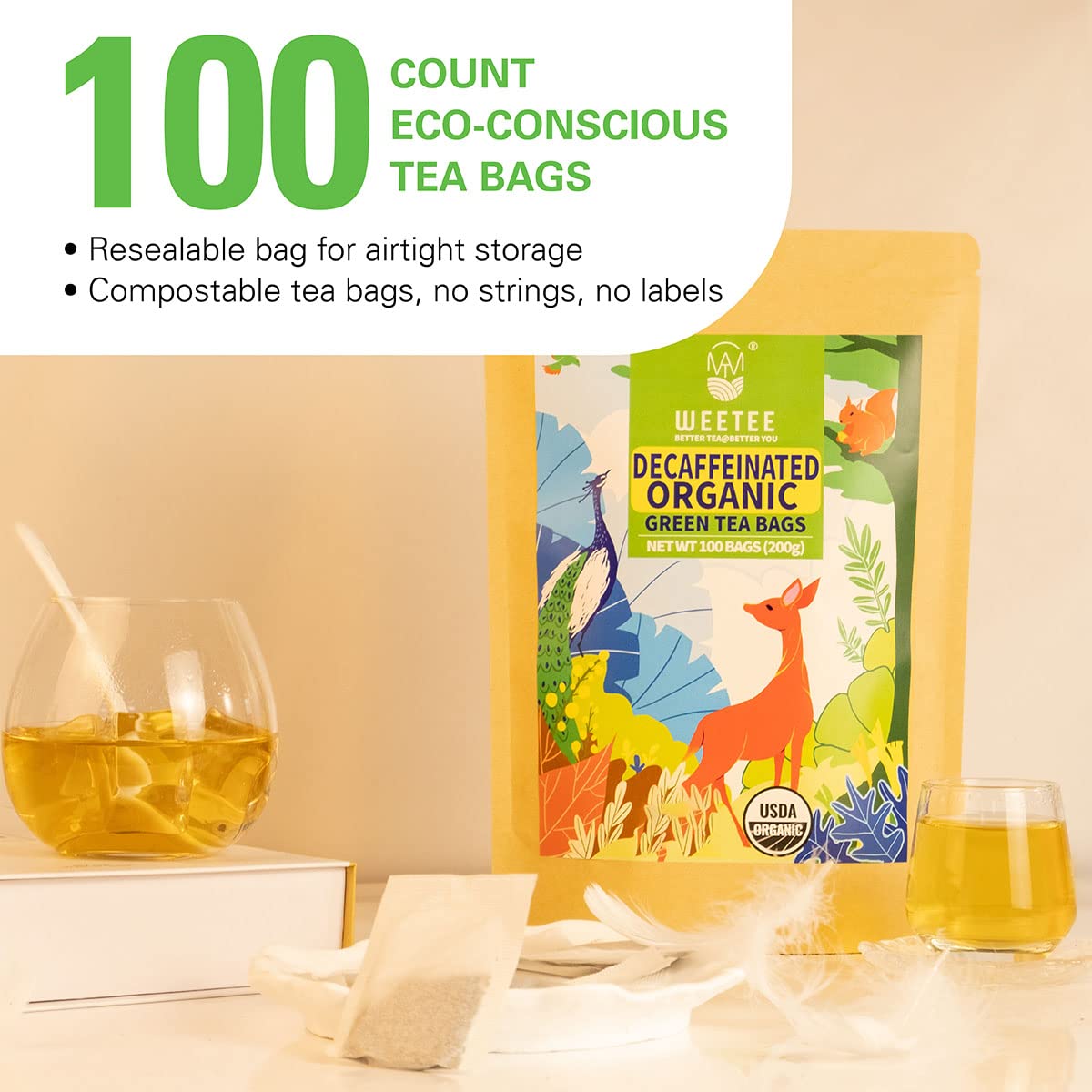 WT WEETEE decaf green tea presents light bitterness with spring-like aroma.