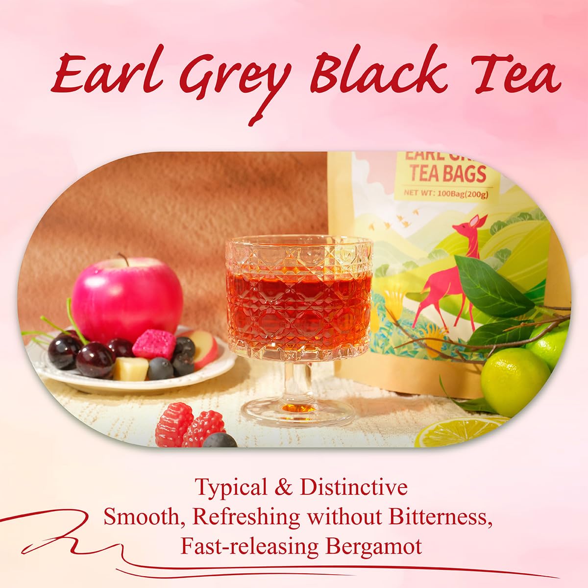 Hot WT WEETEE Earl Grey tea in a cup with balance and citrus notes.