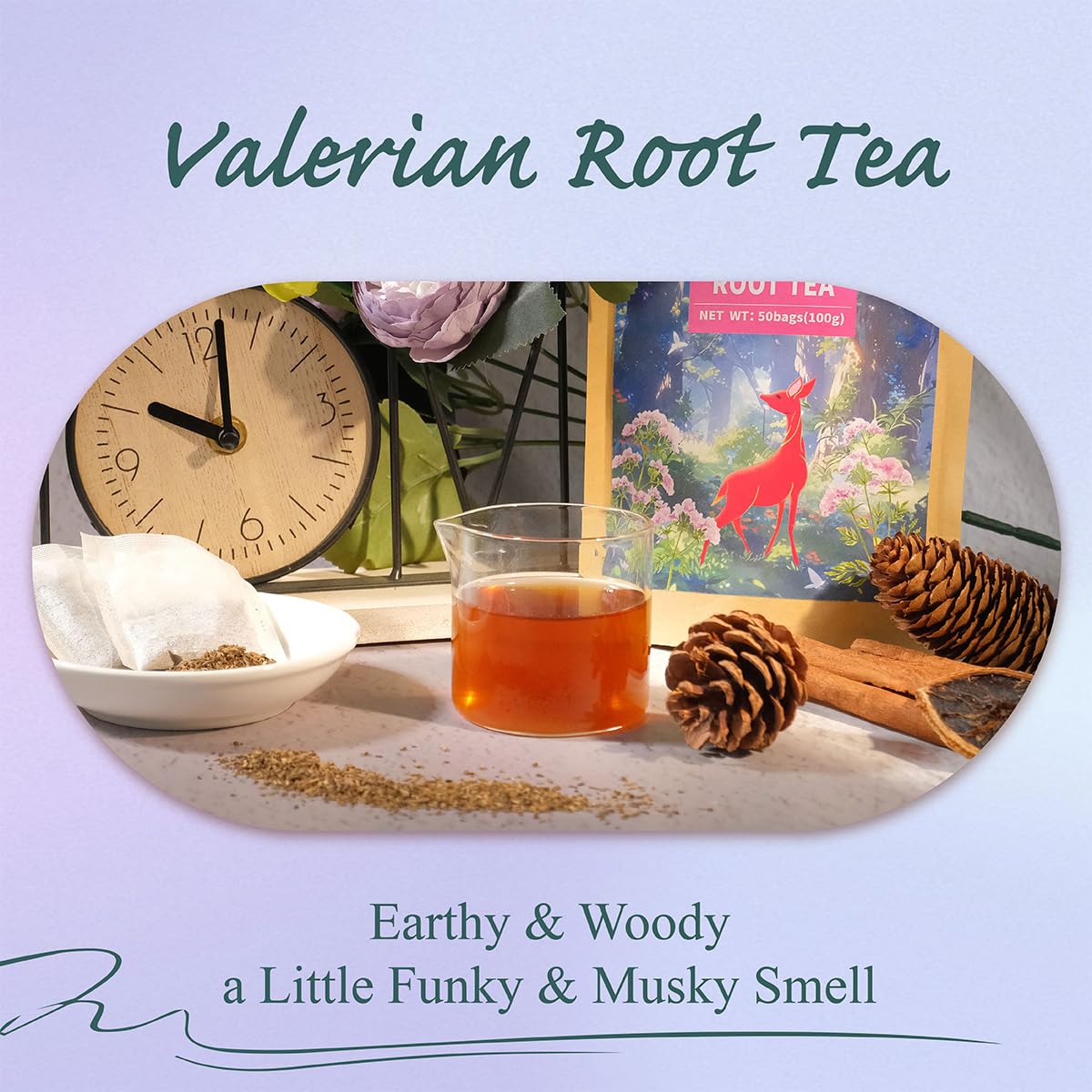 WT WEETEE valerian tea packaging highlights eco-friendly, resealable packaging