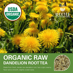 WT WEETEE organic dandelion roots image emphasizes raw, unprocessed quality.