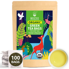 WT WEETEE organic green tea bags in a resealable pouch for lasting freshness