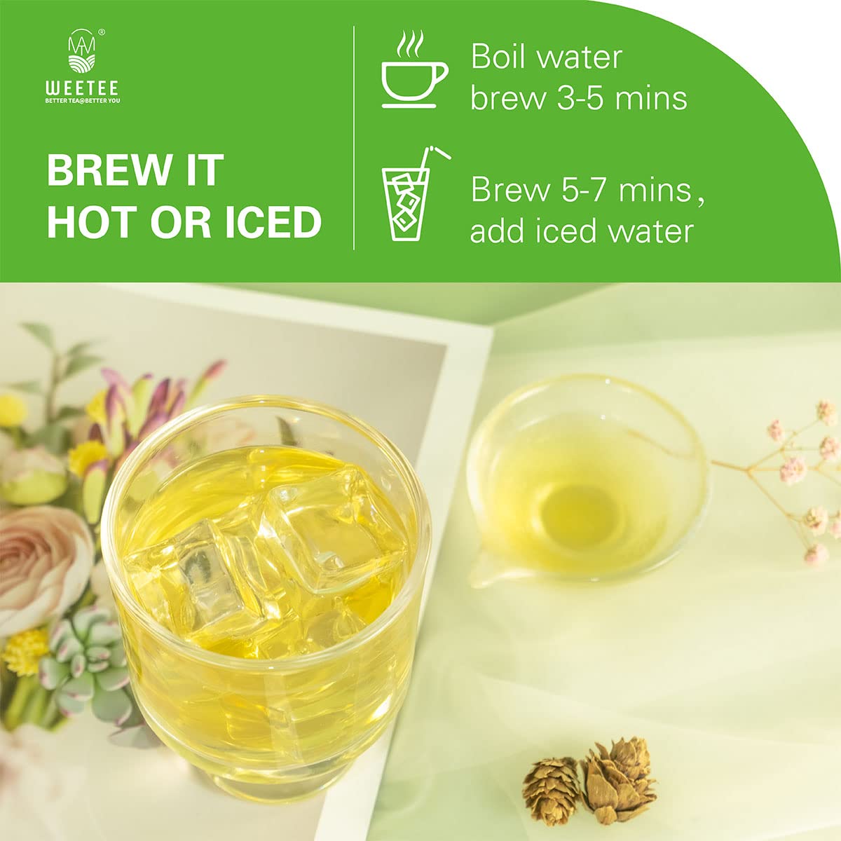 Close-up of resealable kraft bag seal from WT WEETEE green tea packaging