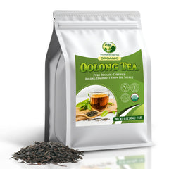 Wu Mountain Tea Organic Oolong loose leaves unfurling for a full, nuanced brew.