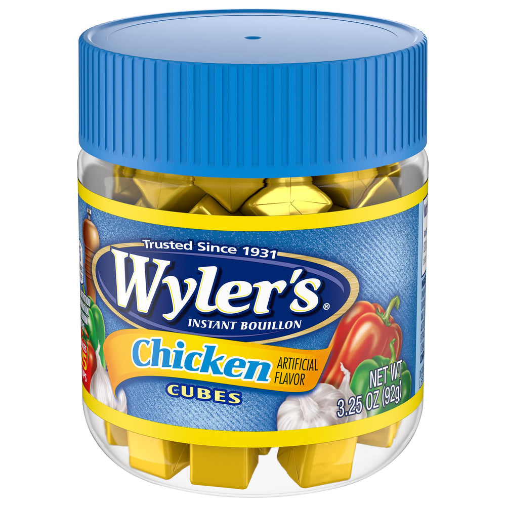 Wyler's chicken bouillon cubes simmer with chicken to deepen flavors