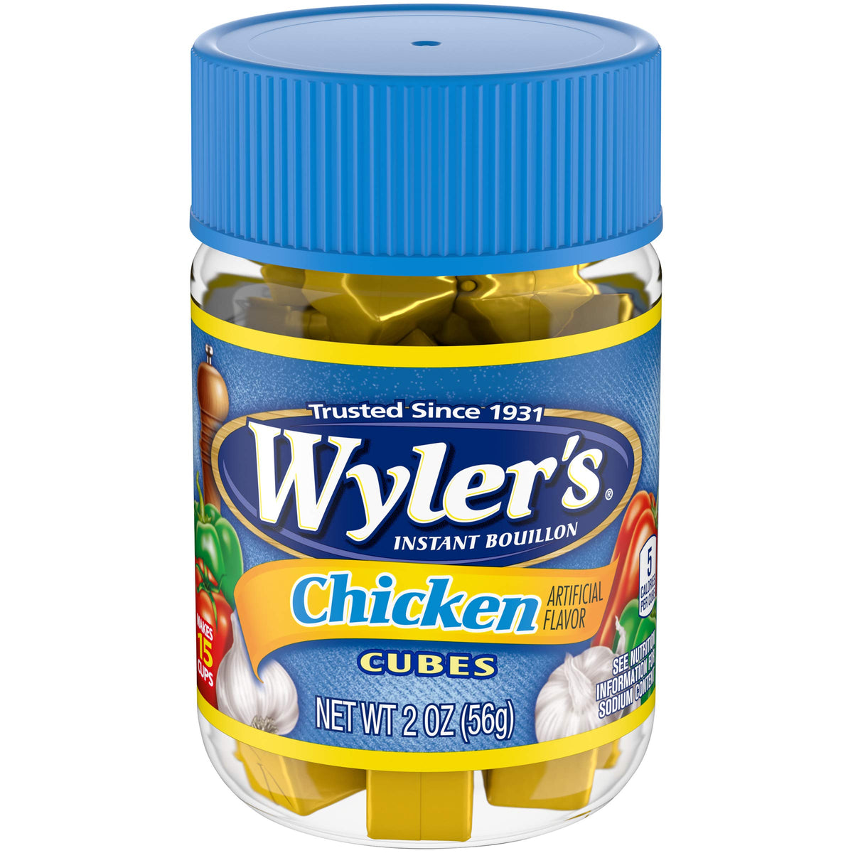 Wyler's Instant Bouillon chicken cubes jar front view shows convenient flavor boost
