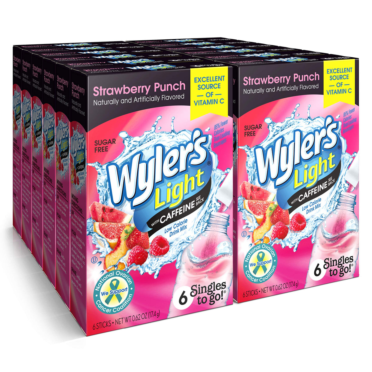 Wyler's Light caffeinated Strawberry Punch packet dissolving in water for quick flavor