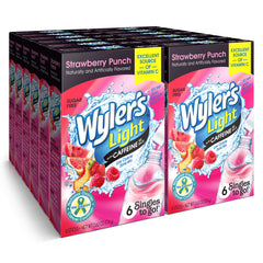 Wyler's Light caffeinated Strawberry Punch packet dissolving in water for quick flavor