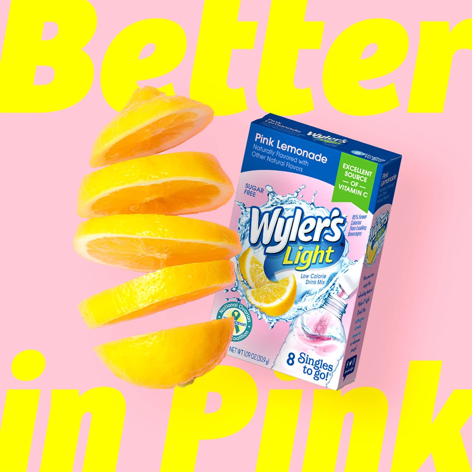 Case display with twelve Wyler's Light pink lemonade boxes ready to travel.