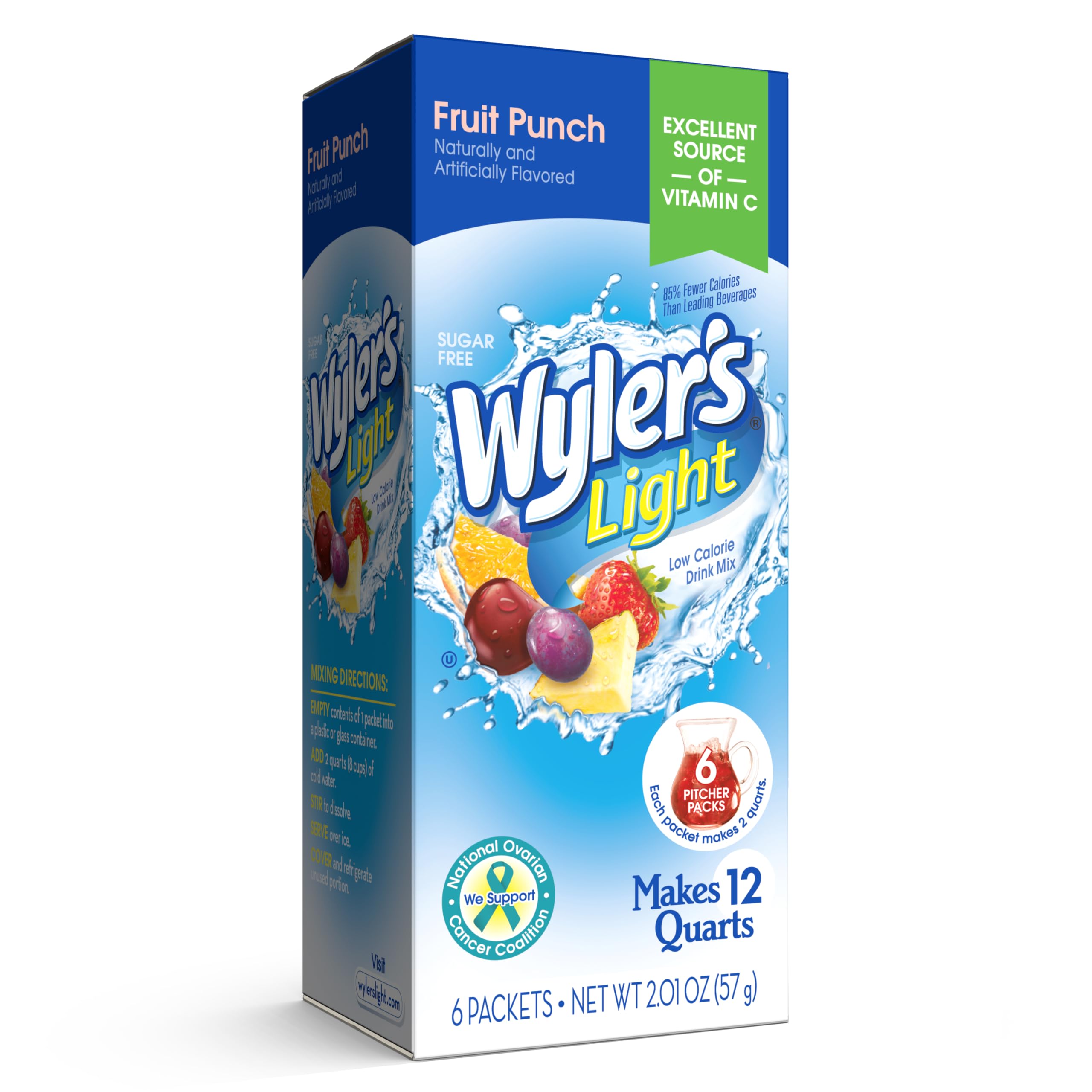 Wyler's Light Fruit Punch Pitcher Packs shown as six boxes for sugar-free, flavorful hydration.
