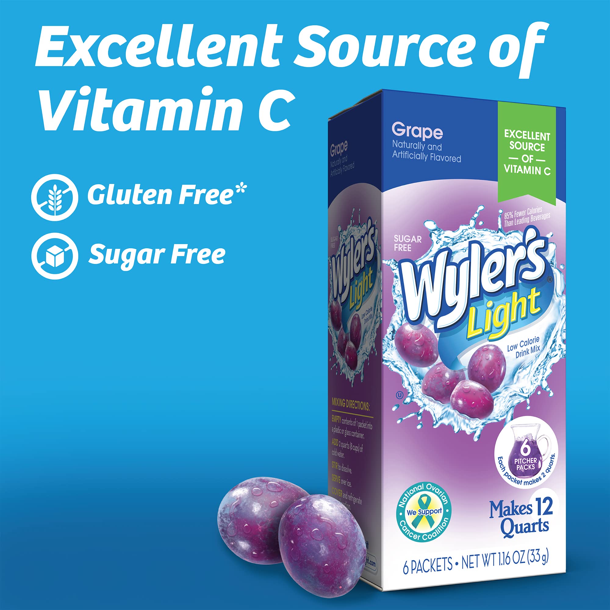 Glass of water with grape Wyler's Light pour and ice.