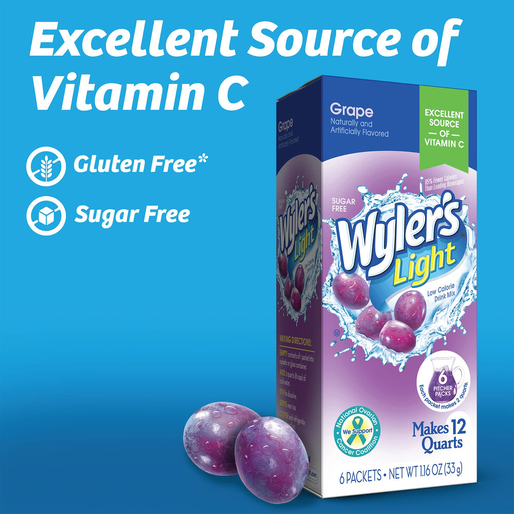Glass of water with grape Wyler's Light pour and ice.