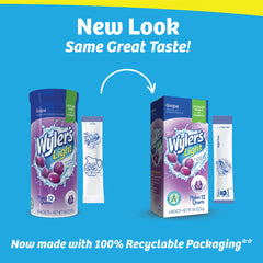 Close-up of Wyler's Light grape packet showing powder.