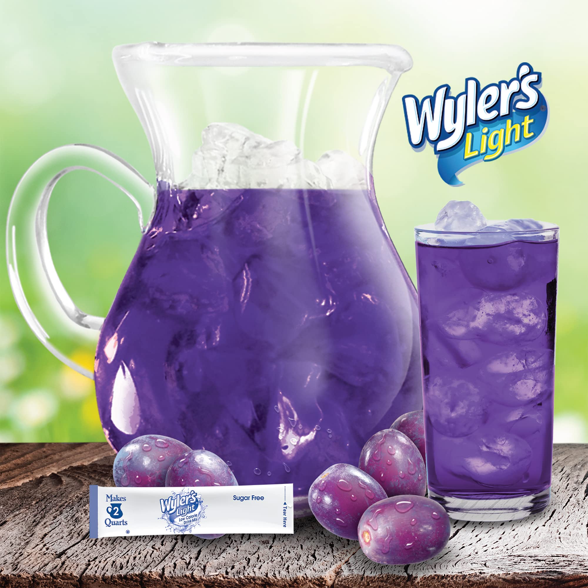 Stacks of Wyler's Light grape packets and boxes.