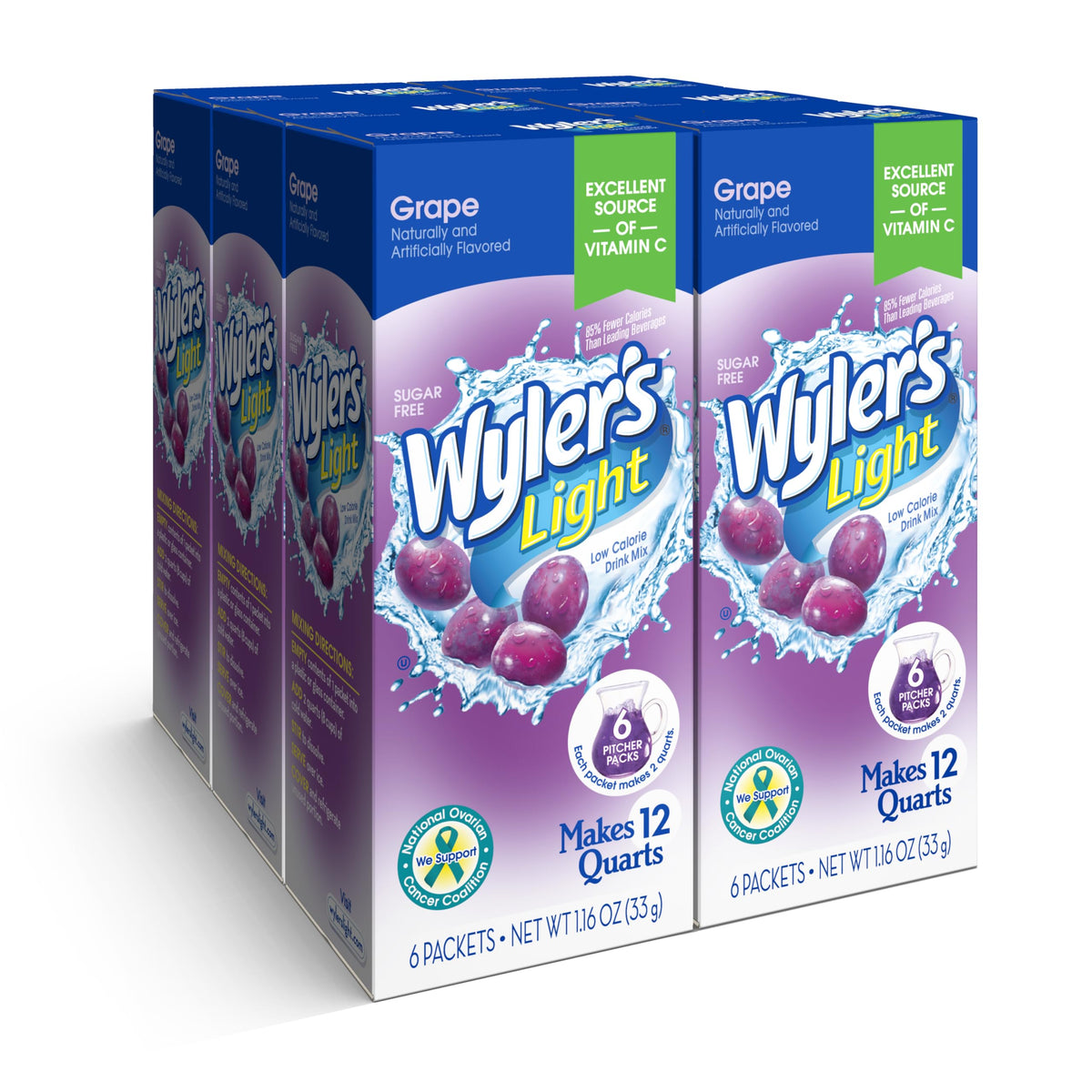 Wyler's Light grape pitcher packs on counter ready to flavor water.