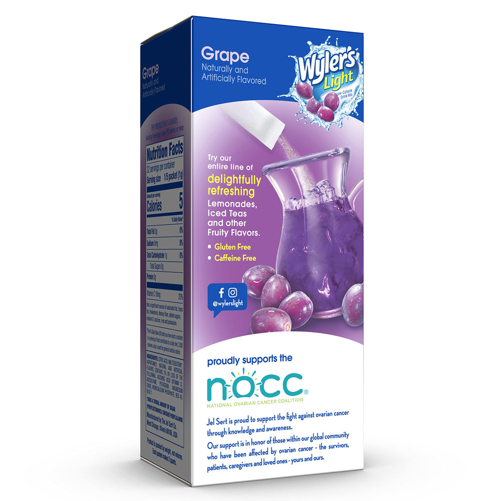 Pouring Wyler's Light grape flavor into water for quick drink.