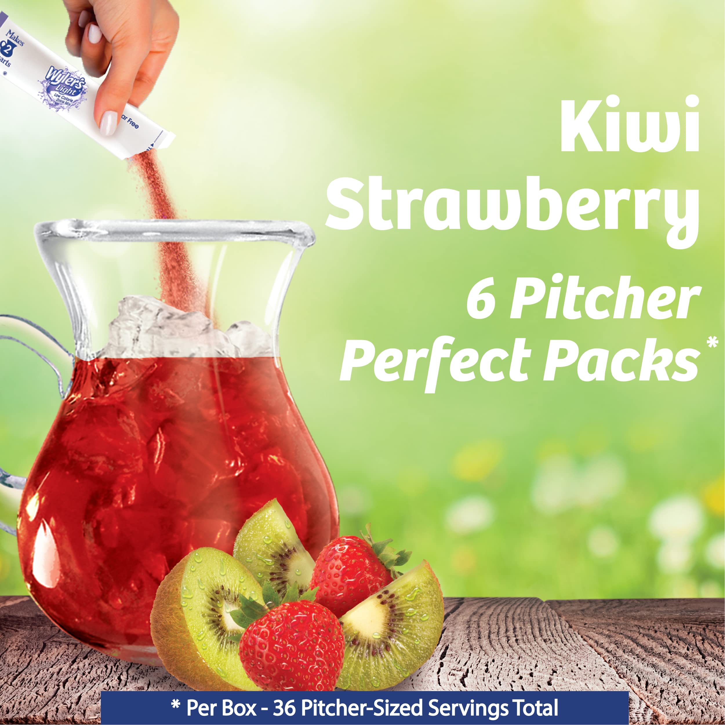 Wyler's Light kiwi strawberry powder packs for flavoring water.