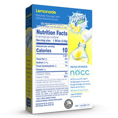 Wyler's Light lemonade powder being stirred into a glass for flavorful hydration.