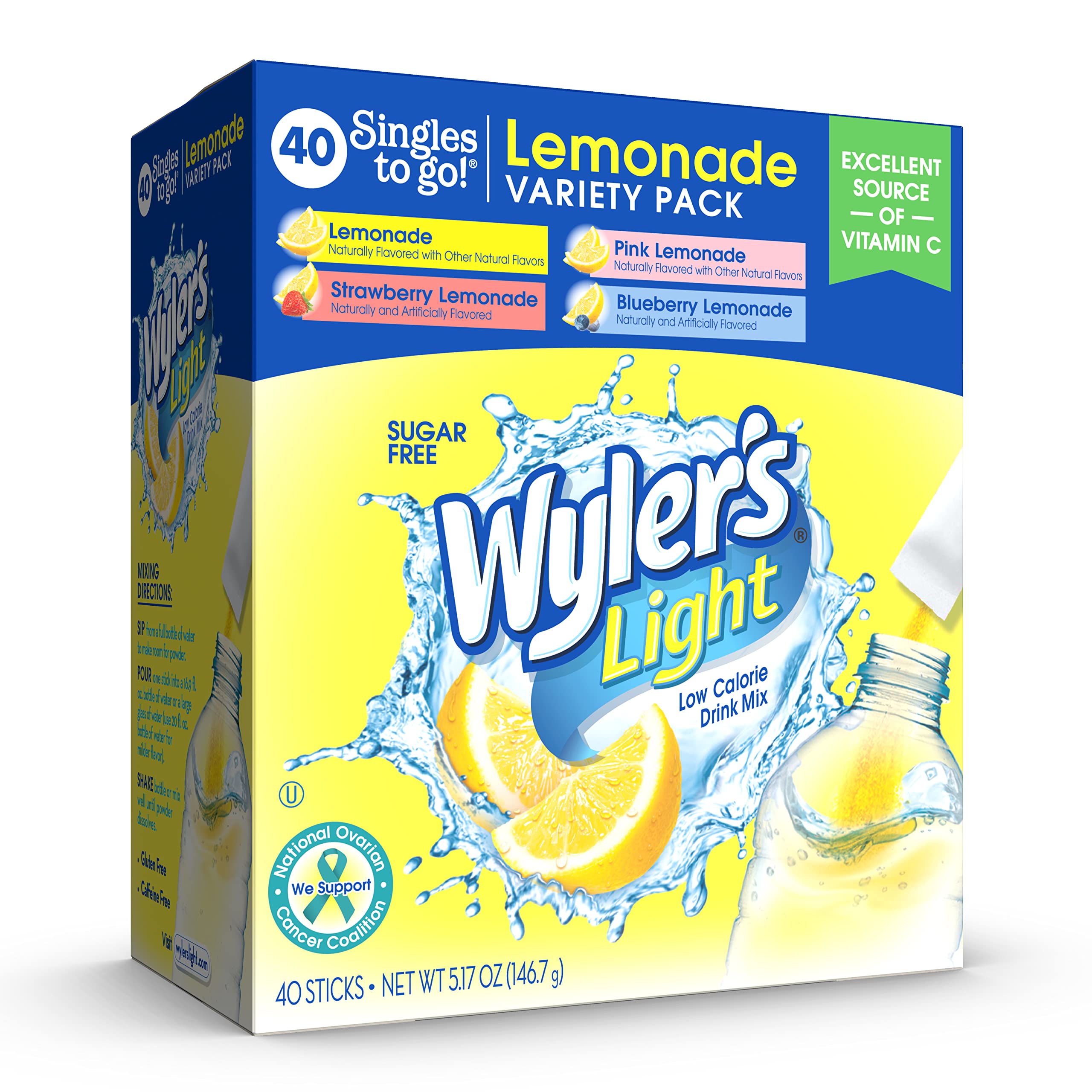 Wyler's Light lemonade variety pack box with 40 packets for on-the-go hydration