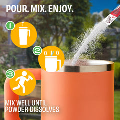 Wyler's Light on-the-go packets shown dissolving quickly for spill-free hydration.