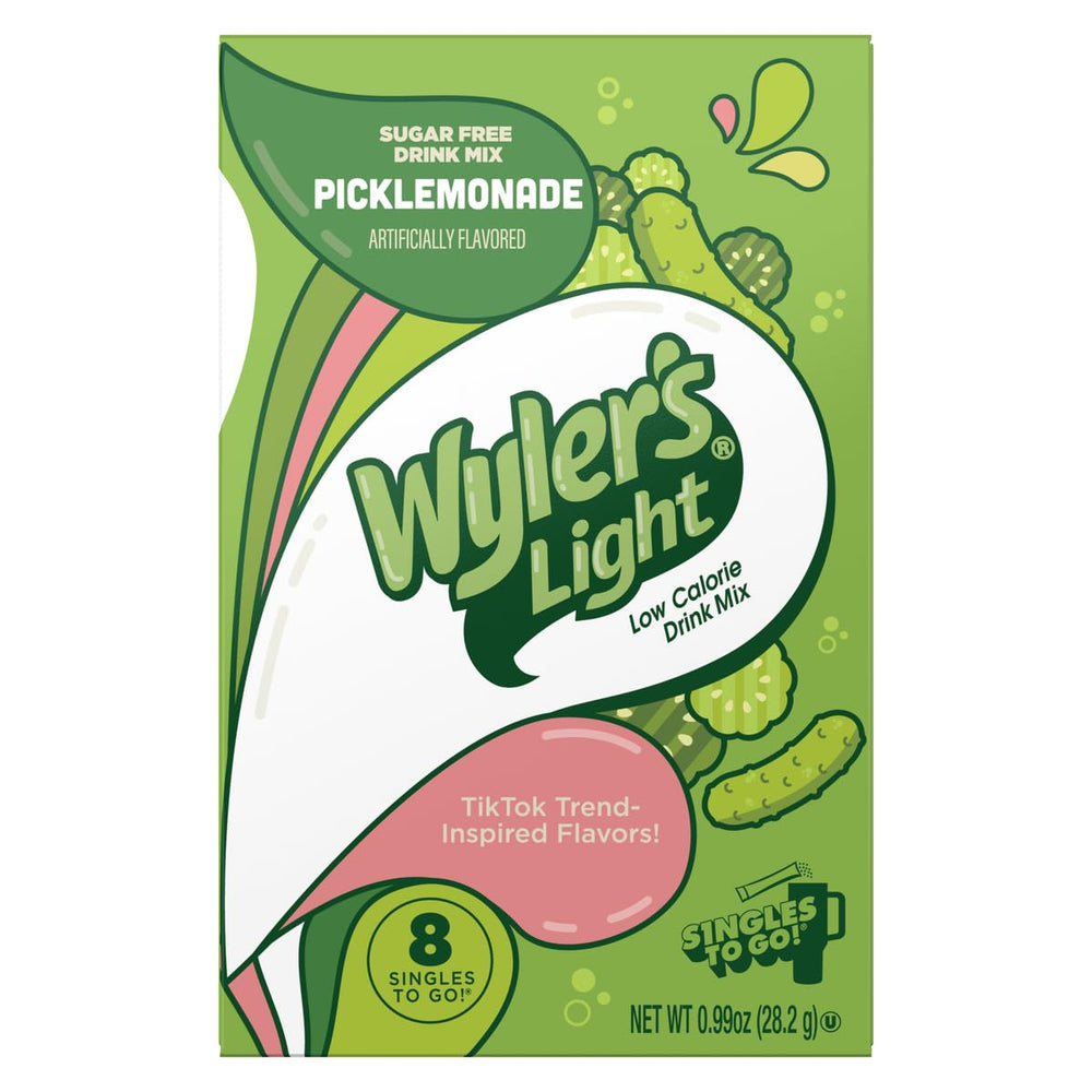 Wyler's Light Pickle Lemonade powder dissolves in water for on-the-go refreshment.
