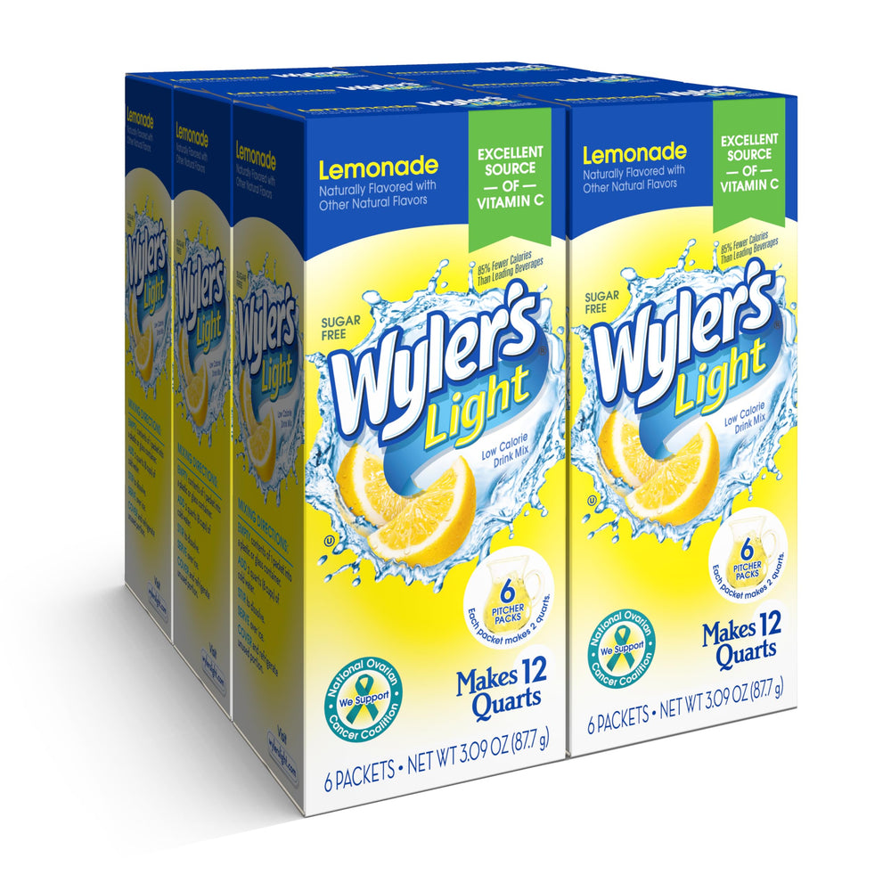 Wyler's Light Pitcher Packs box front highlights flavor options and sugar-free formula.