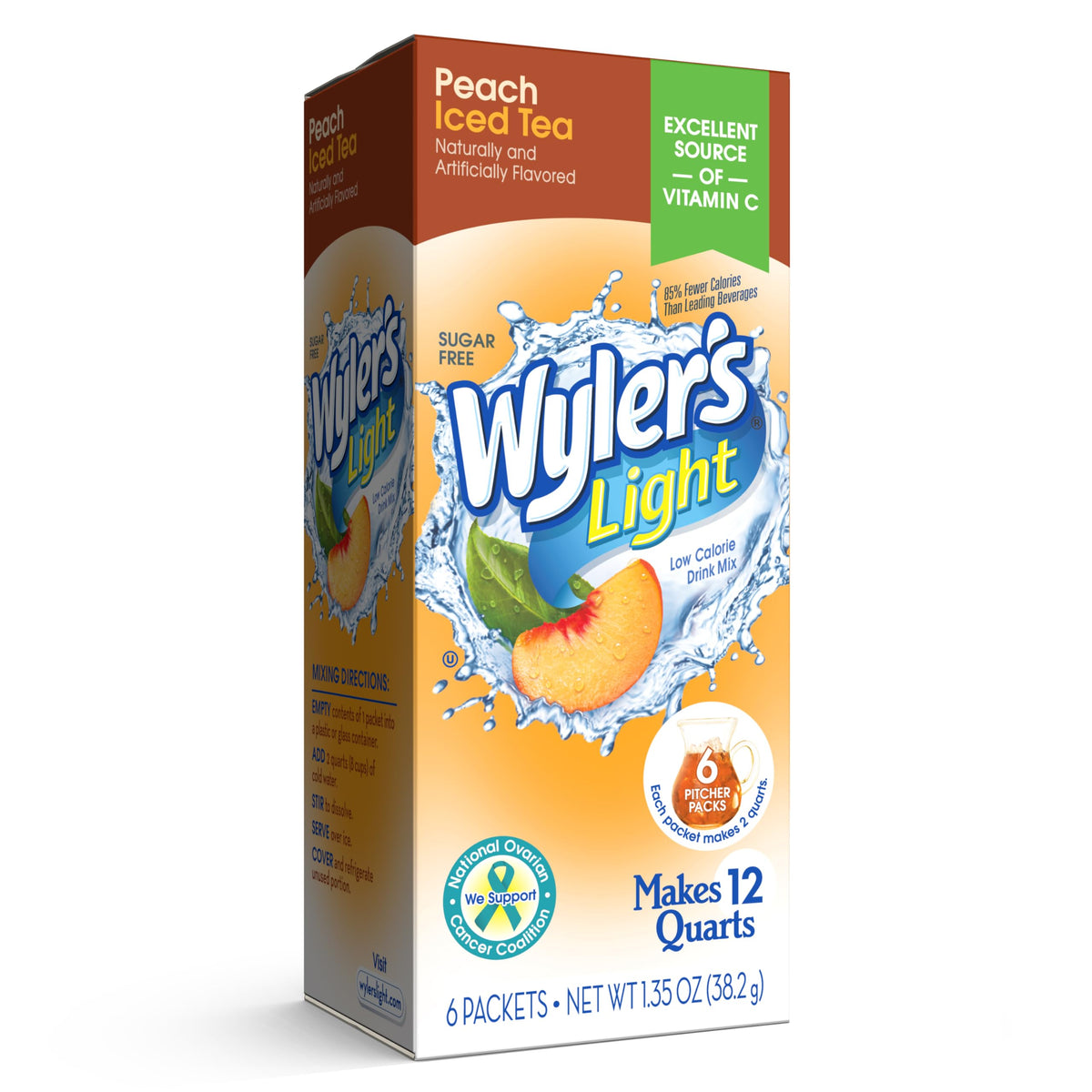 Wyler's Light Peach Iced Tea box for sugar-free hydration at home.