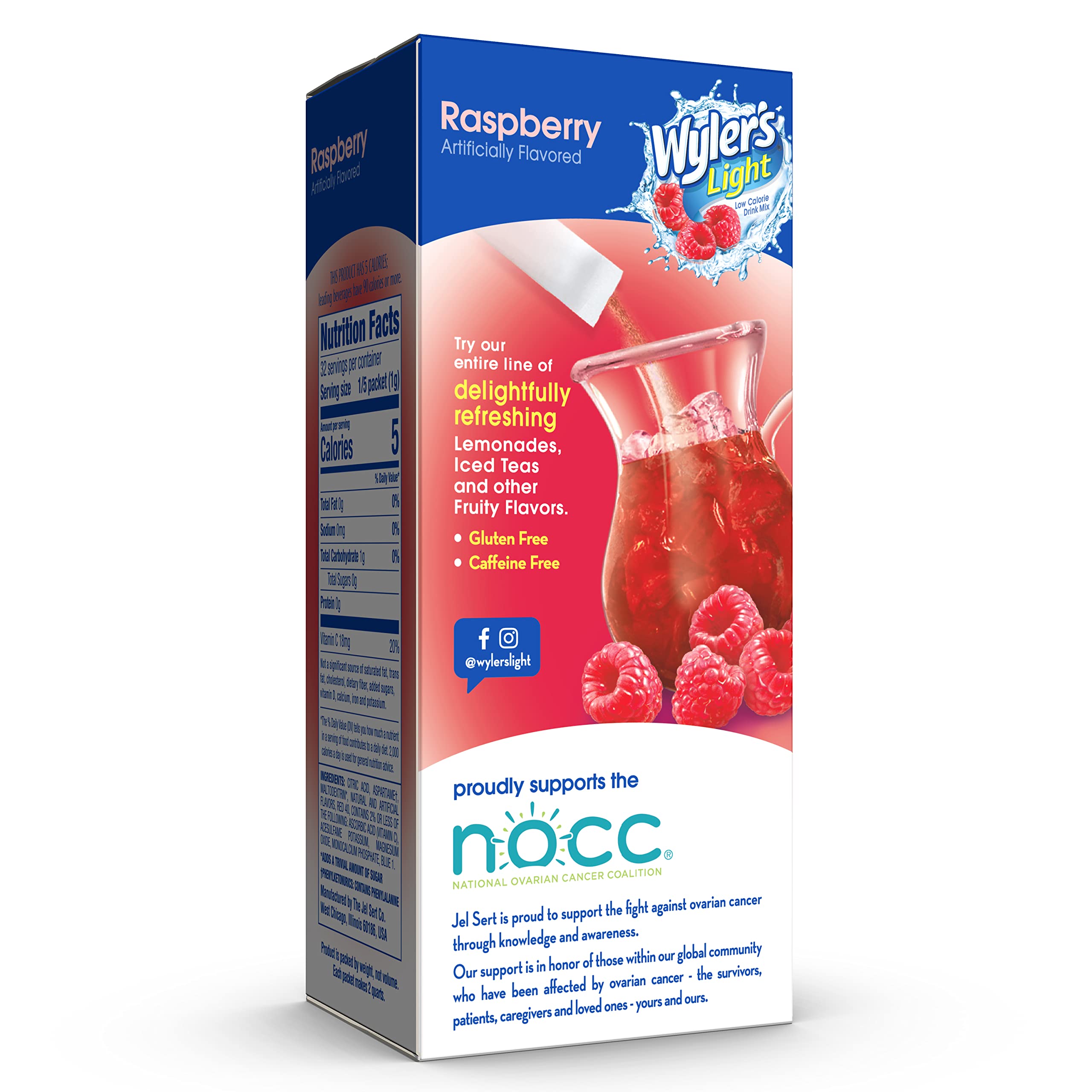Wyler's Light Raspberry easy-to-dissolve powder packet used in a cup