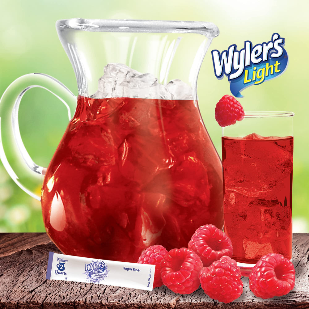 Wyler's Light Raspberry recyclable packaging in a storage box