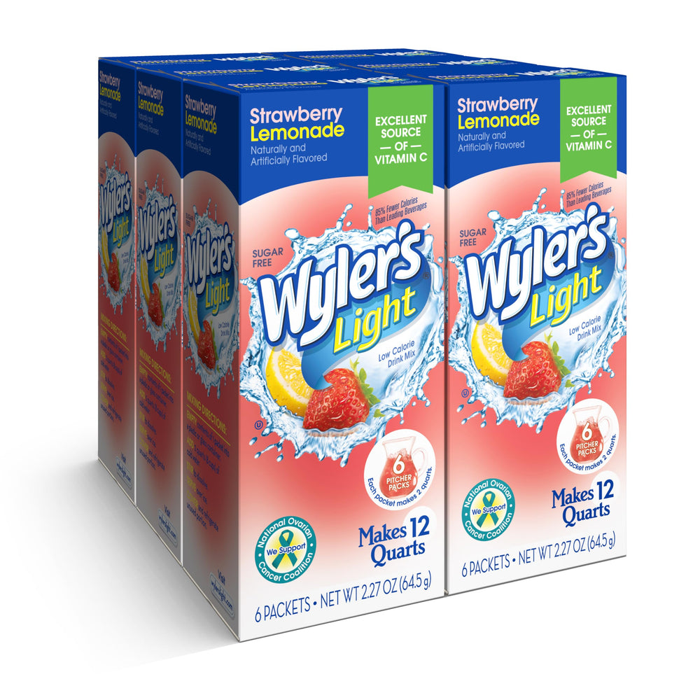 Wyler's Light strawberry lemonade pitcher packs being mixed to flavor water sugar-free