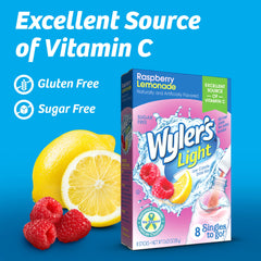 Wyler's Light Raspberry Lemonade mix dissolving in a glass for refreshing hydration.