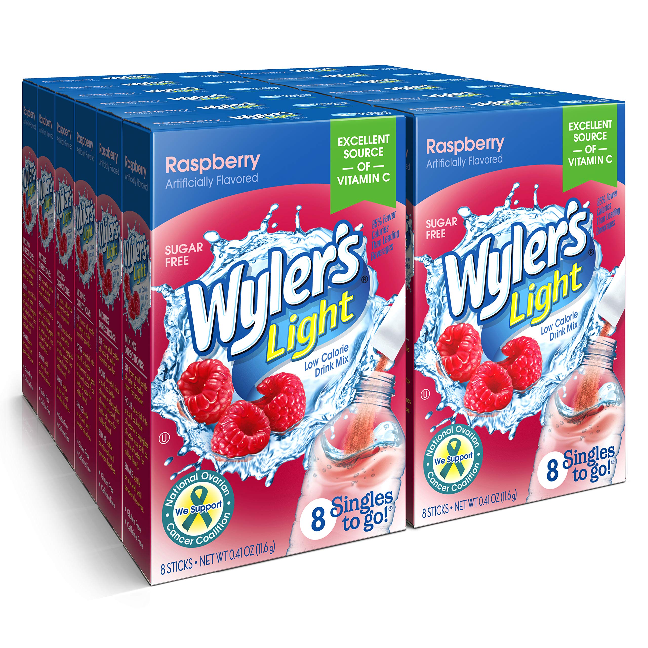 Wyler's Light Raspberry Singles To Go bottle pour for flavorful hydration on the go.