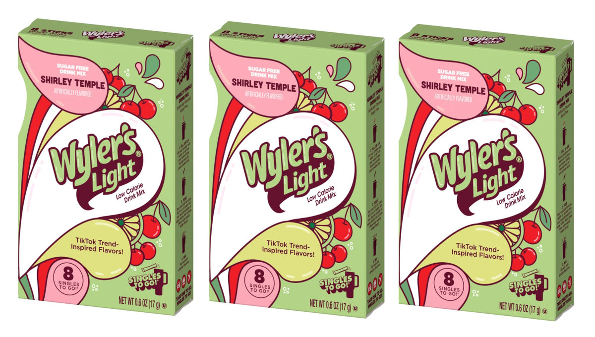 Wyler's Light Shirley Temple single-serve stick dissolves quickly for on-the-go hydration.