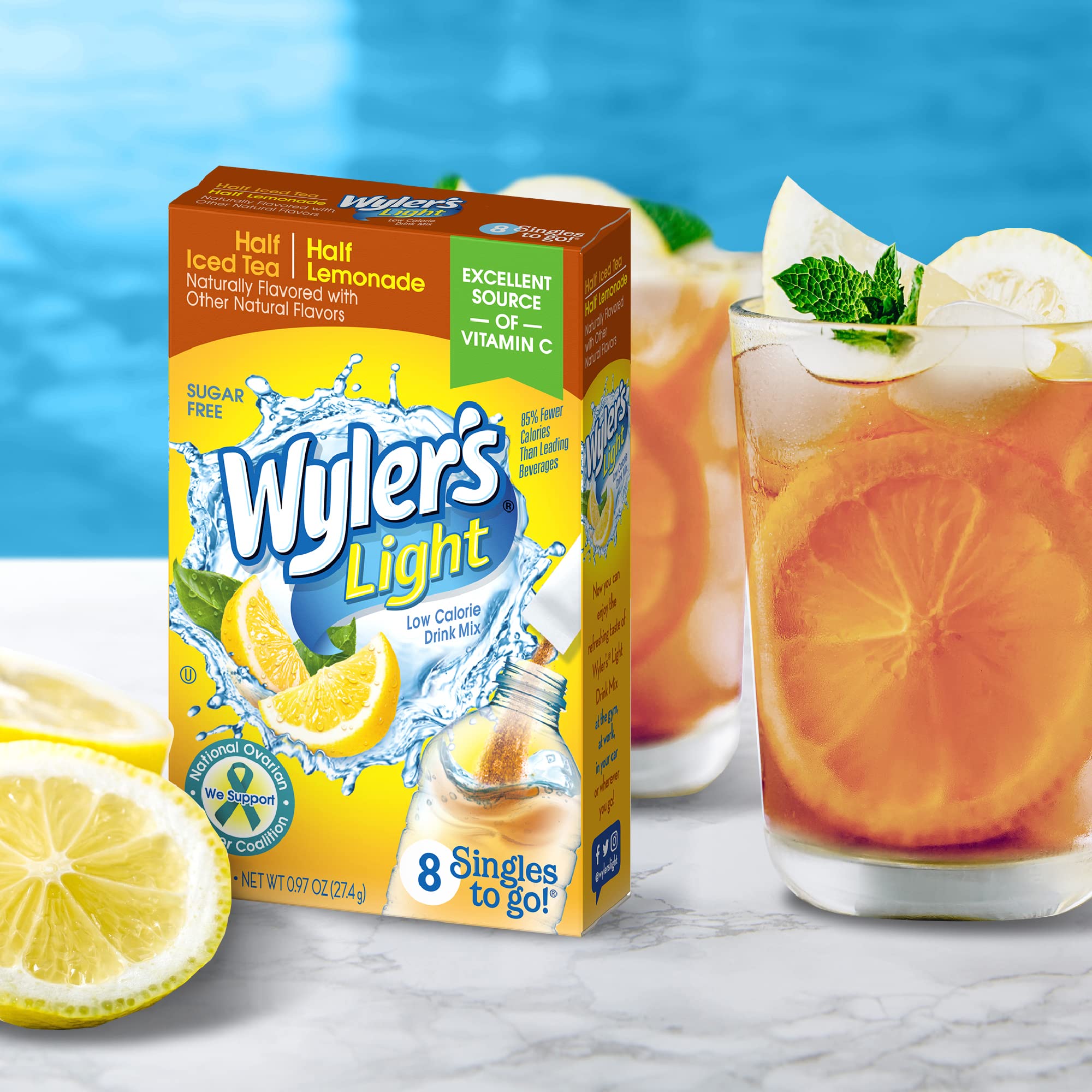 Box of Wyler's Light Singles To Go packets ready for office or gym hydration.