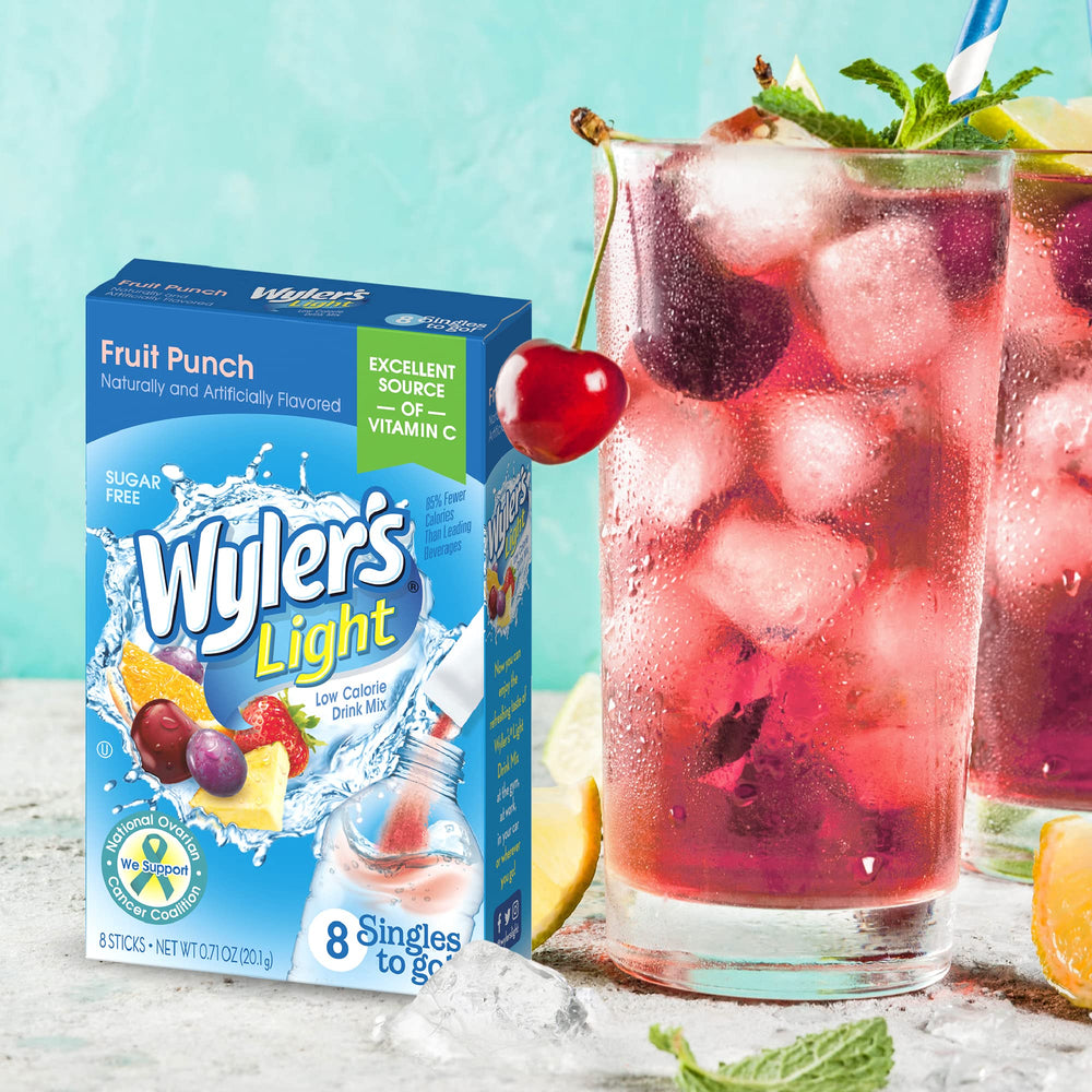 Wyler’s Light Singles To Go case with eight-packet box, ideal for travel.
