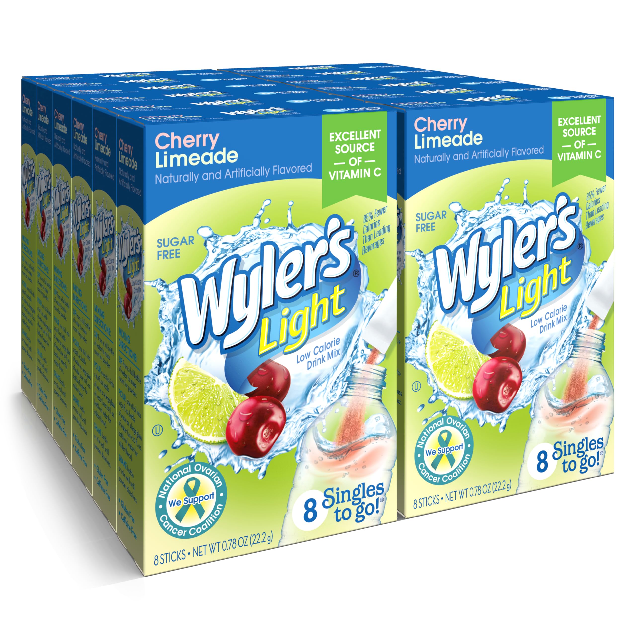 Wyler's Light Cherry Limeade Singles To Go box-front showing a convenient hydration option.