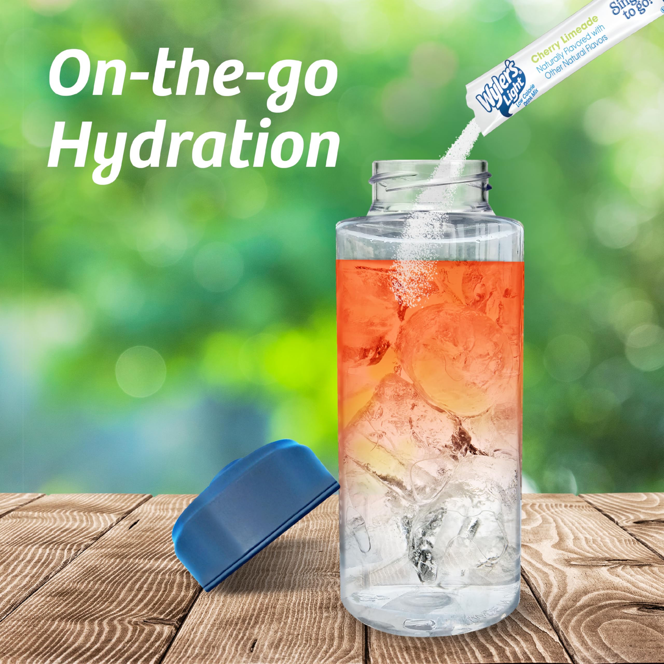 Wyler's Light Cherry Limeade glass-mix scene captures vibrant fruit flavor.