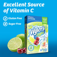 Wyler's Light Cherry Limeade in a water bottle highlights low-calorie refreshment.