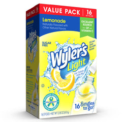 Wyler's Light singles to go packets in a water bottle with flavor boost.