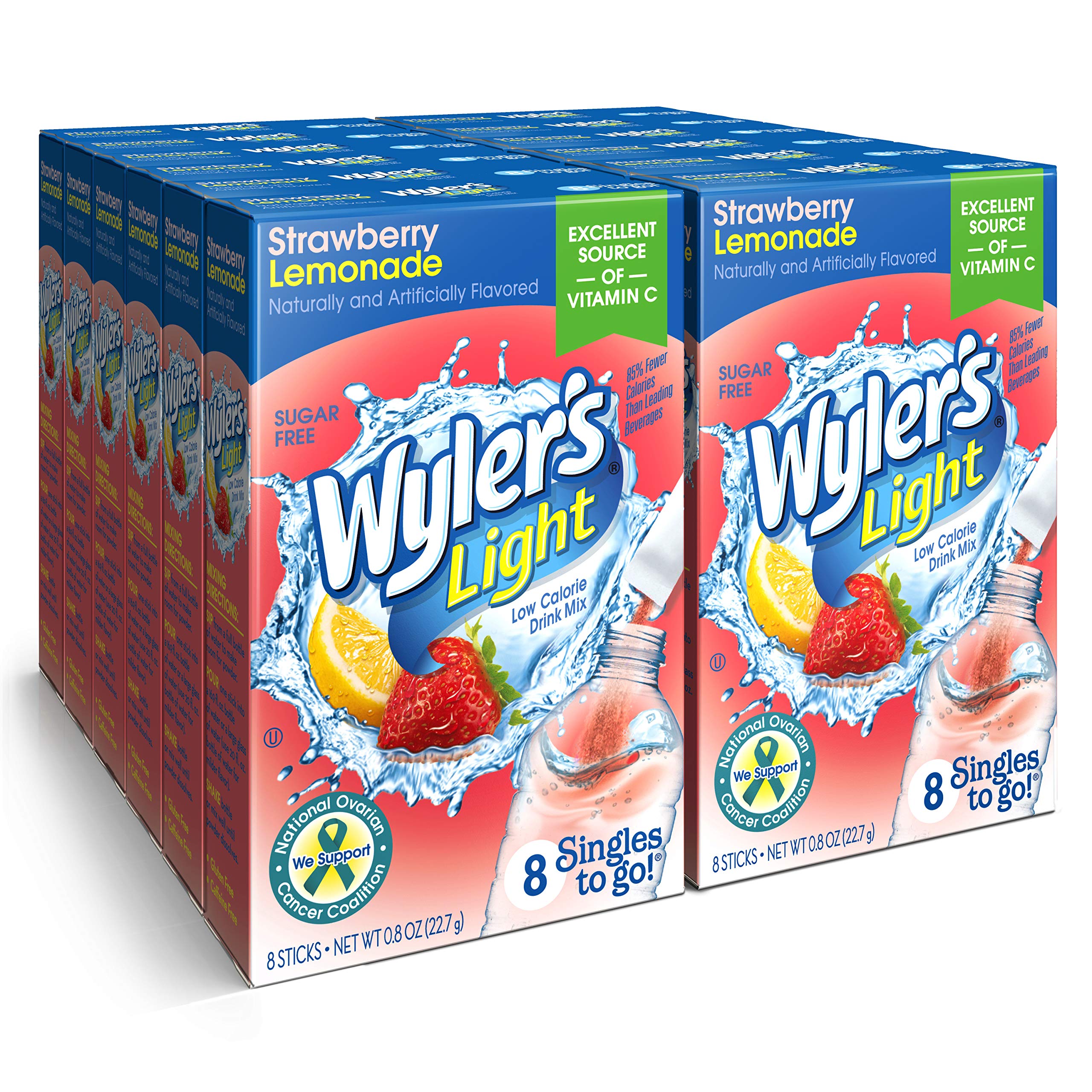 Wyler's Light Singles To Go Strawberry Lemonade packets for on-the-go hydration.